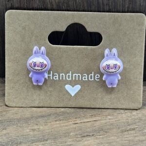 NWT Purple Labubu Earrings Pierced The Monsters Dainty Stud Jewelry Handmade